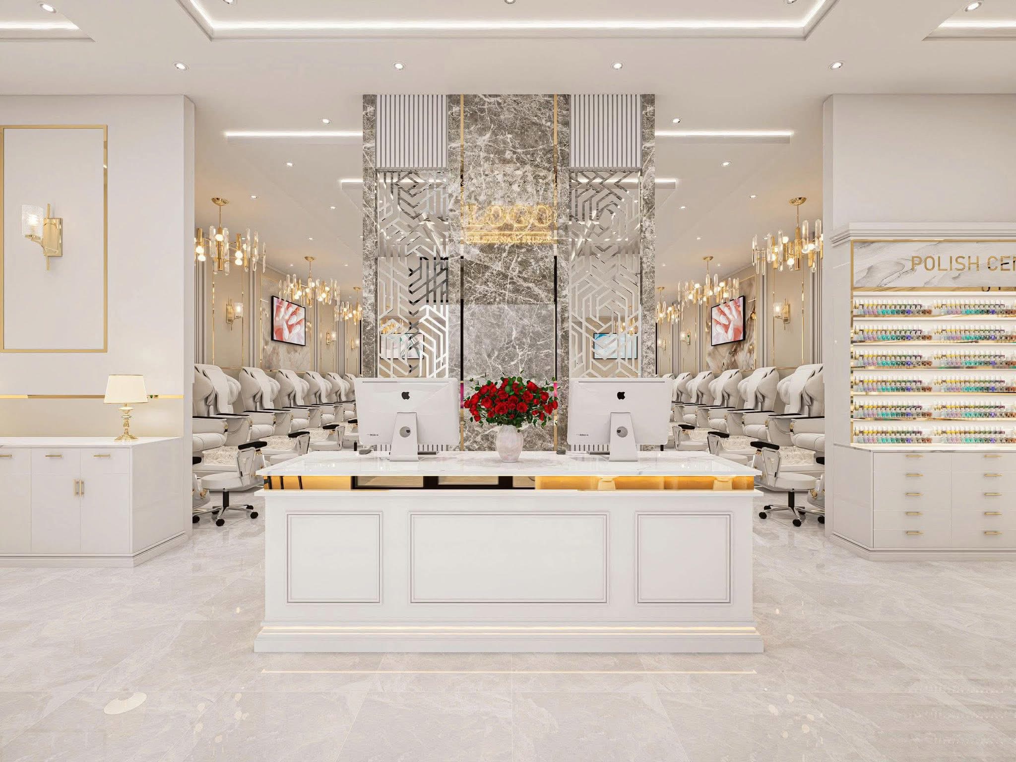 Wine bar with arched display shelves and premium seating