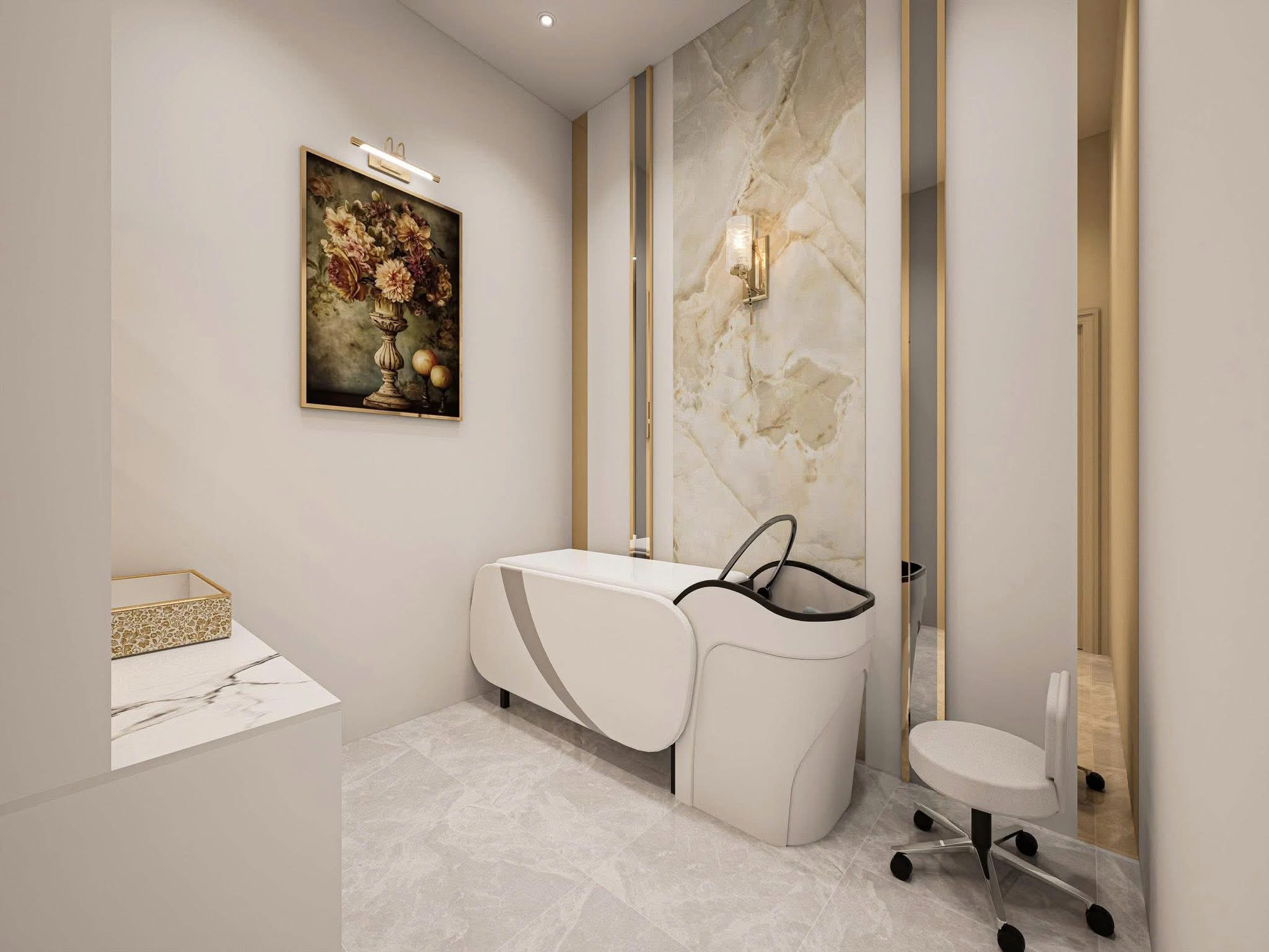 Private head spa treatment room with marble walls