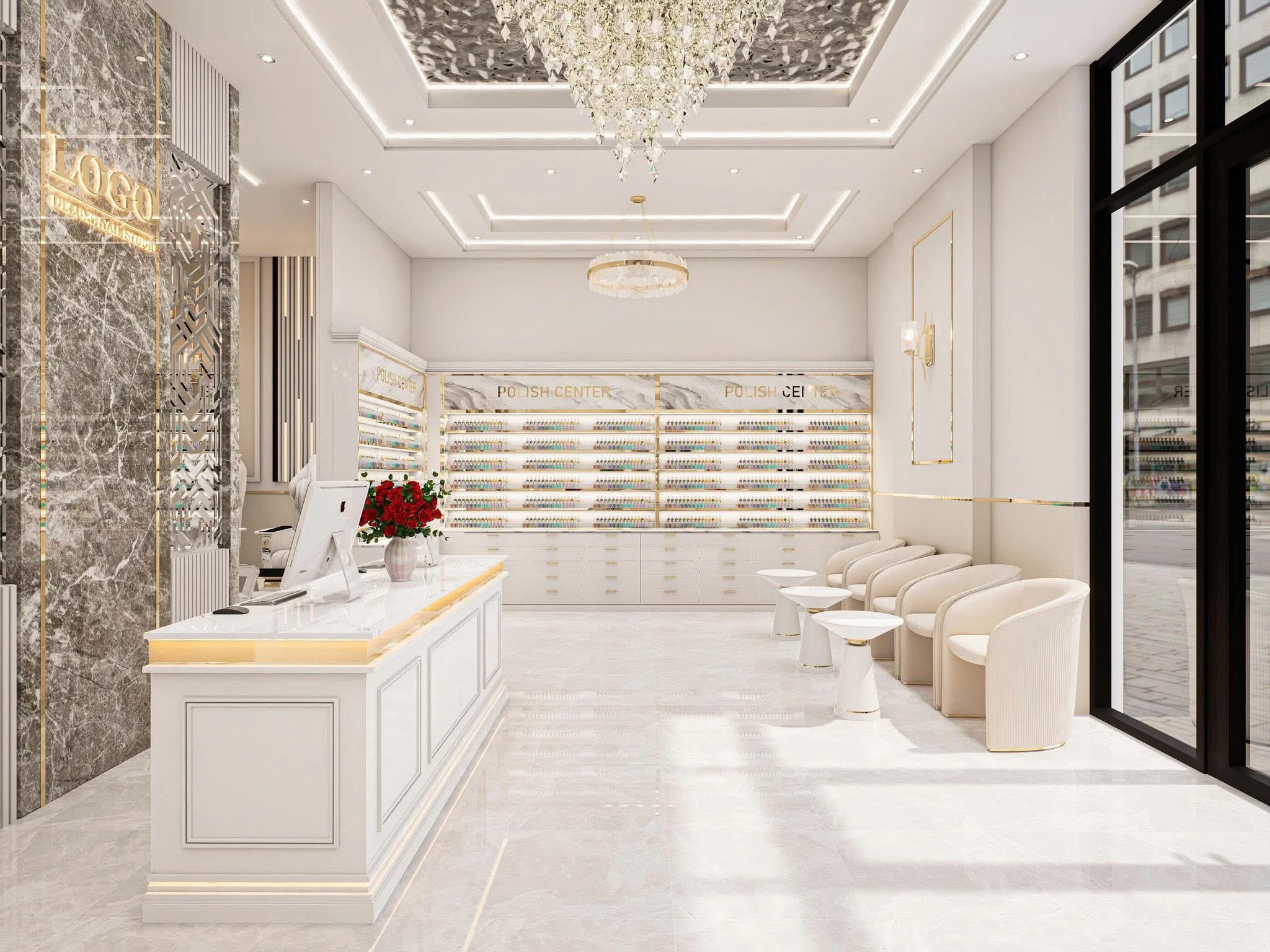 Crystal chandelier centerpiece in main hall